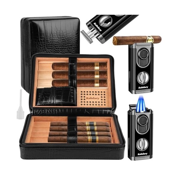 Kalolary Cave à cigares, Boîte à cigares Etui de Voyage Portable pour 8 cigares Cuir Portable de Voyage en Bois de cèdre Cave