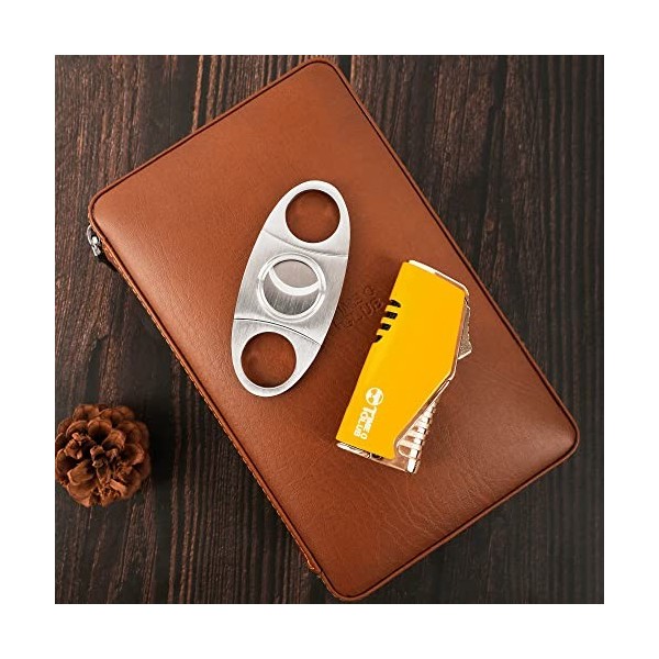 4 Doigts Cuir de voyage portable Étui à cigares, Coupe cigare, Cave à cigares avec Coupe cigare et Humidificateur, Cadeau de 