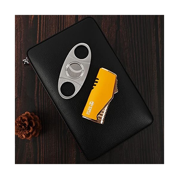 Temps C Club Etui de voyage portable pour 4 cigares, Coupe-cigare, allume-cigare Humidificateur pour cigares avec Coupe-cigar