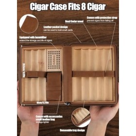 Kalolary Cave à cigares, Boîte à cigares Etui de Voyage Portable pour 8 cigares Cuir Portable de Voyage en Bois de cèdre Cave
