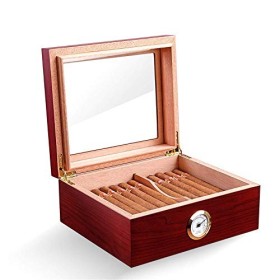 PIPITA Bureau en Verre trempé humidificateur de Cigare avec hygromètre et humidificateur montés à lavant, boîte de Rangement