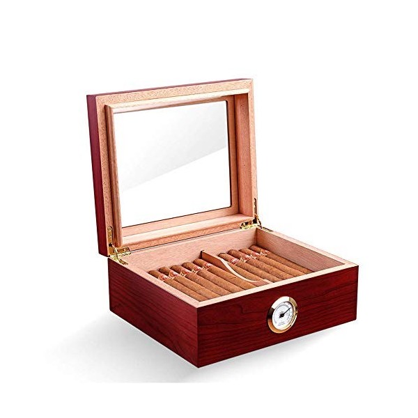 PIPITA Bureau en Verre trempé humidificateur de Cigare avec hygromètre et humidificateur montés à lavant, boîte de Rangement