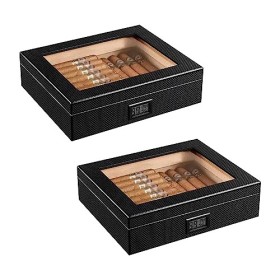 Boîtes À Cigares, Caves À Cigares, Boîte de Bureau Utilitaire, Cave À Cigares, Desen Verre avec Humidificateur, Hygromètre, B