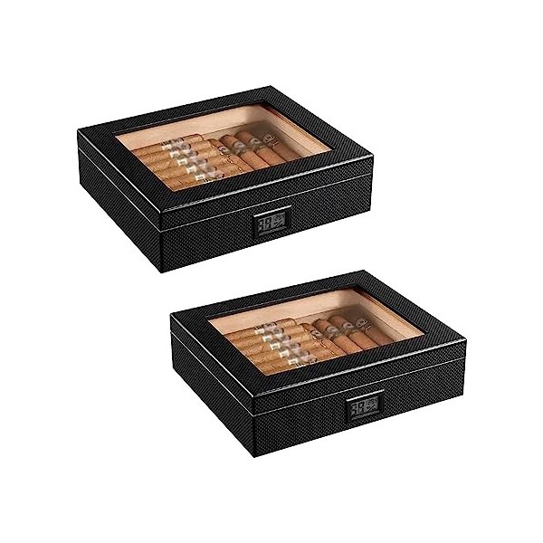 Boîtes À Cigares, Caves À Cigares, Boîte de Bureau Utilitaire, Cave À Cigares, Desen Verre avec Humidificateur, Hygromètre, B