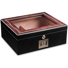 Boîtes À Cigares, Boîte À Cigares Brillante pour 35 Cigares, Boîte À Cigares, Hygromètre Et Humidificateur de Bureau, Boîte D