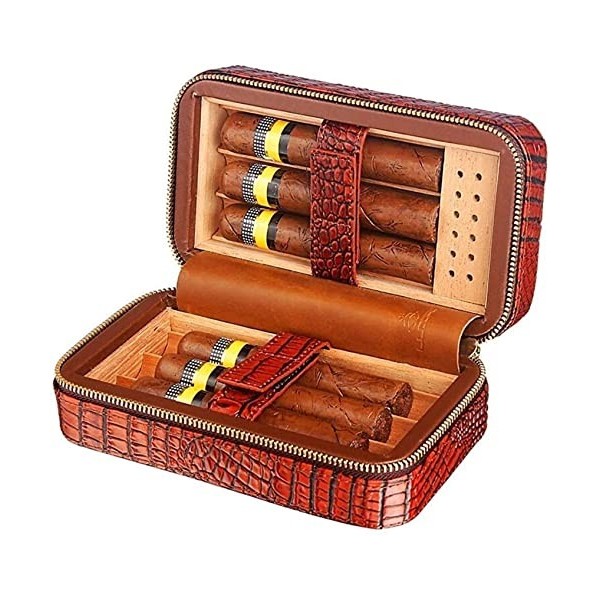 Boîtes À Cigares, Cave À Cigares, Étui À Cigares de Voyage, Cave À Cigares en Cuir Véritable, Doublure en Cèdre avec Humidifi