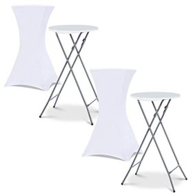 IDMarket - Lot de 2 Tables Hautes Pliantes 105 CM et 2 Housses Blanches