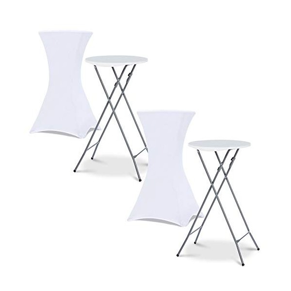 IDMarket - Lot de 2 Tables Hautes Pliantes 105 CM et 2 Housses Blanches