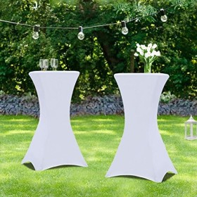 IDMarket - Lot de 2 Tables Hautes Pliantes 105 CM et 2 Housses Blanches