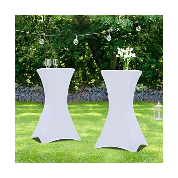 IDMarket - Lot de 2 Tables Hautes Pliantes 105 CM et 2 Housses Blanches