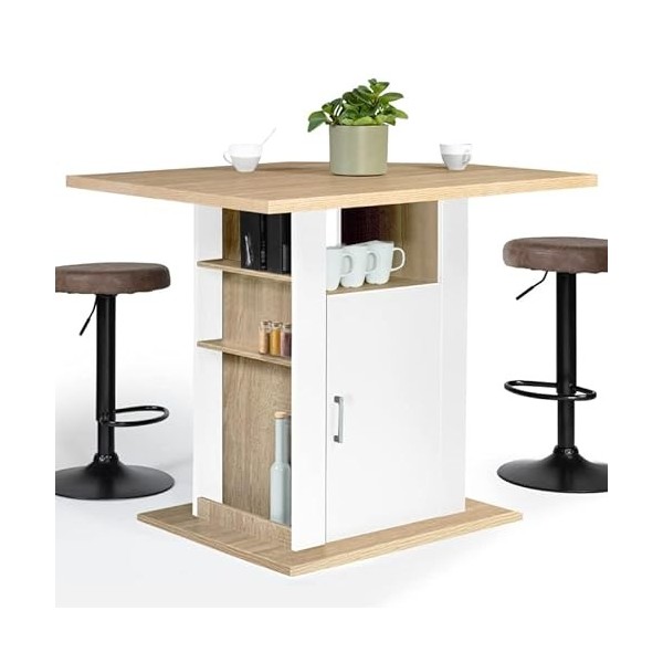 IDMarket - Ilot Central UGO 110 cm Bois Blanc et Imitation hêtre avec rangements