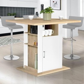 IDMarket - Ilot Central UGO 110 cm Bois Blanc et Imitation hêtre avec rangements