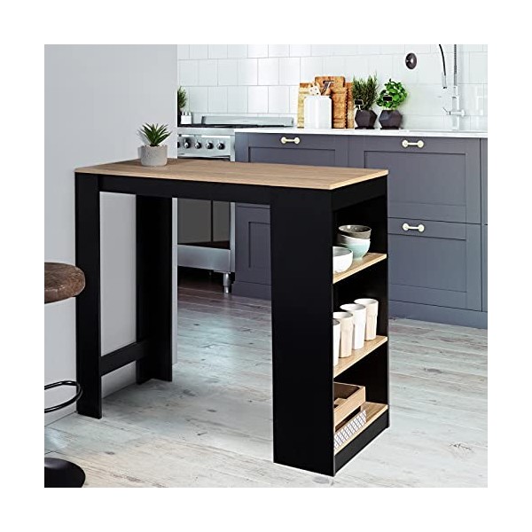 IDMarket - Table de Bar Barth 2 à 4 Personnes Bois Noir et Plateau façon hêtre