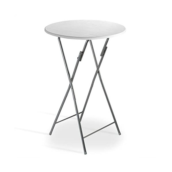 CASARIA® Table Haute Pliante Blanche Table de Bar Ø 60cm Mange-Debout Rond Table de bistrot Jardin terrasse Balcon