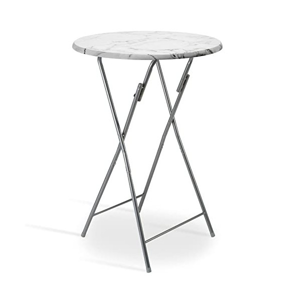 CASARIA® Table Haute Pliante Blanche Table de Bar Ø 60cm Mange-Debout Rond Table de bistrot Jardin terrasse Balcon