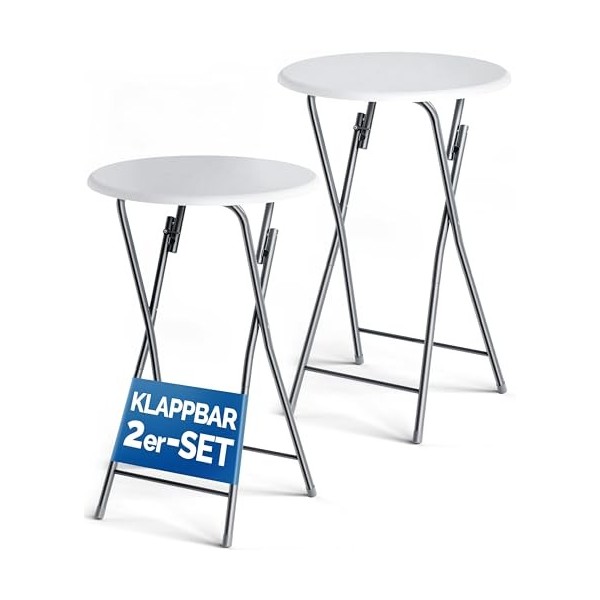 CASARIA® Table Haute Pliante Blanche Table de Bar Ø 60cm Mange-Debout Rond Table de bistrot Jardin terrasse Balcon