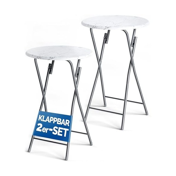 CASARIA® Table Haute Pliante Blanche Table de Bar Ø 60cm Mange-Debout Rond Table de bistrot Jardin terrasse Balcon