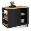 IDMarket - Ilot Central TIBO 120 cm Bois Noir avec Plan de Travail façon hêtre