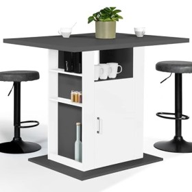 IDMarket - Ilot Central UGO 110 cm Plateau Bois Gris et Blanc avec rangements