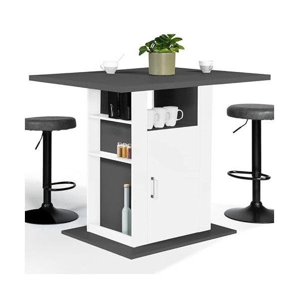 IDMarket - Ilot Central UGO 110 cm Plateau Bois Gris et Blanc avec rangements