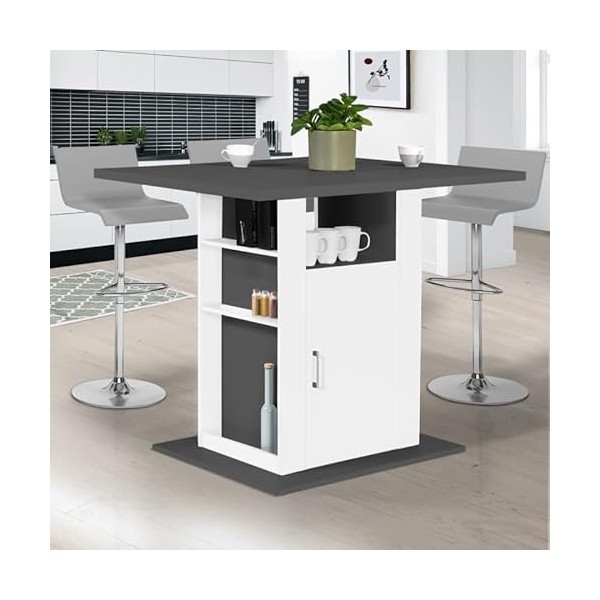 IDMarket - Ilot Central UGO 110 cm Plateau Bois Gris et Blanc avec rangements