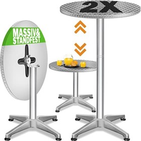 CASARIA® Set de 2 Tables de Bar Hautes en alu avec Plateau Pliable Hauteur réglable 70cm/115cm Mange Debout extérieur intérie
