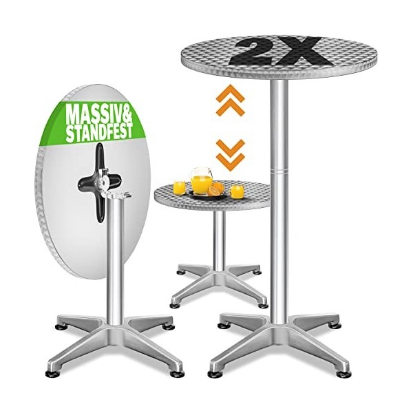 CASARIA® Set de 2 Tables de Bar Hautes en alu avec Plateau Pliable Hauteur réglable 70cm/115cm Mange Debout extérieur intérie