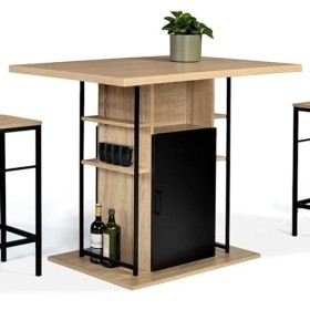 IDMarket - Ilot Central UGO 110 cm Bois Noir et Imitation hêtre avec rangements Design Industriel