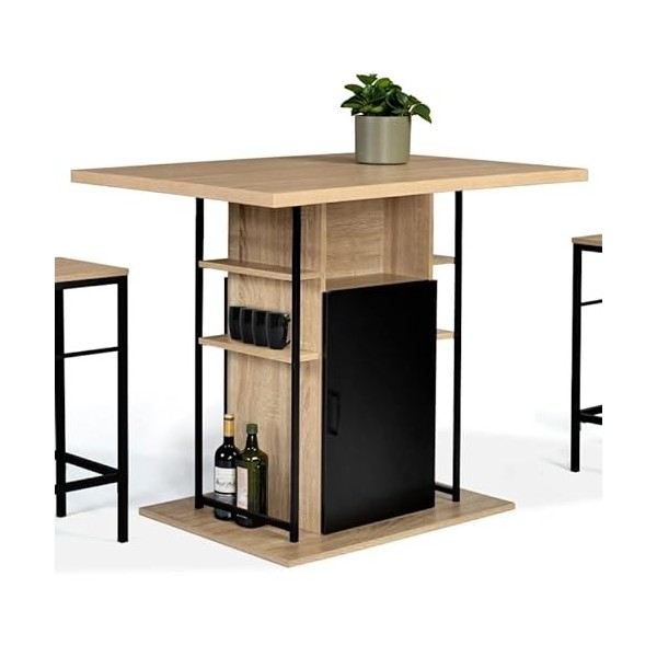 IDMarket - Ilot Central UGO 110 cm Bois Noir et Imitation hêtre avec rangements Design Industriel