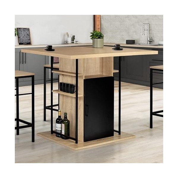 IDMarket - Ilot Central UGO 110 cm Bois Noir et Imitation hêtre avec rangements Design Industriel