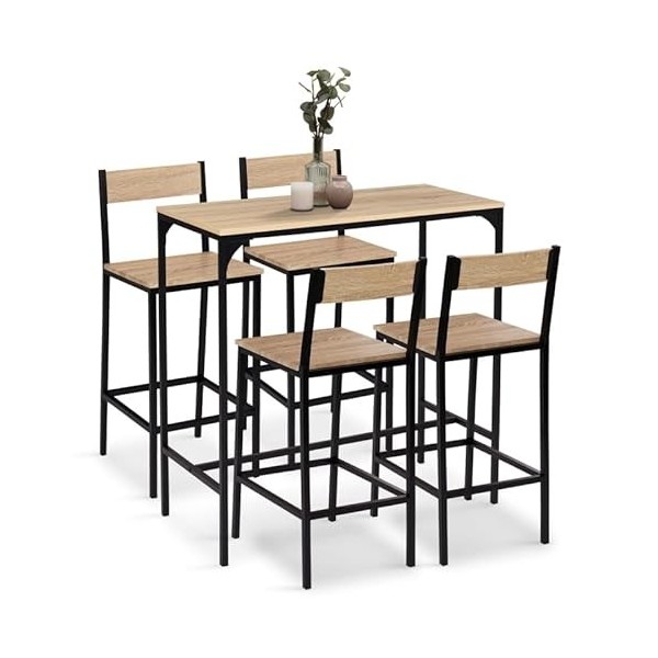 IDMarket - Ensemble Table Haute de Bar Detroit 100 cm et 4 chaises de Bar Design Industriel