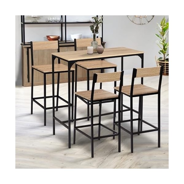 IDMarket - Ensemble Table Haute de Bar Detroit 100 cm et 4 chaises de Bar Design Industriel