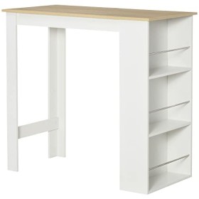 HOMCOM Table de Bar Table Haute de Cuisine Mange-Debout comptoir - dim. 112L x 57l x 106H cm - 3 étagères - Aspect chêne Clai