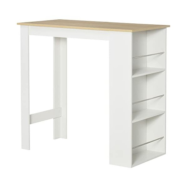 HOMCOM Table de Bar Table Haute de Cuisine Mange-Debout comptoir - dim. 112L x 57l x 106H cm - 3 étagères - Aspect chêne Clai