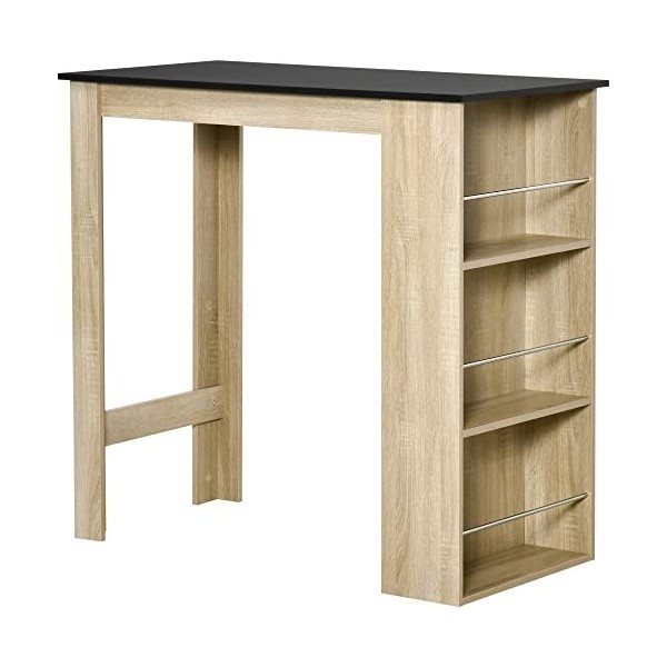 HOMCOM Table de Bar Table Haute de Cuisine Mange-Debout comptoir - dim. 112L x 57l x 106H cm - 3 étagères - Aspect chêne Clai