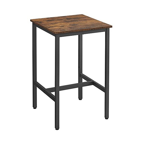 VASAGLE Table Haute, Table de Bar Carrée, Cadre en Acier, 60 x 60 x 92 cm, Montage Facile, pour Cuisine, Salon, Style Industr