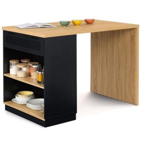 IDMarket - Ilot Central Mange-Debout 4 Personnes VITO 130 cm Noir et Plateau Bois