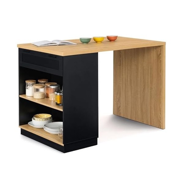 IDMarket - Ilot Central Mange-Debout 4 Personnes VITO 130 cm Noir et Plateau Bois