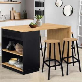 IDMarket - Ilot Central Mange-Debout 4 Personnes VITO 130 cm Noir et Plateau Bois
