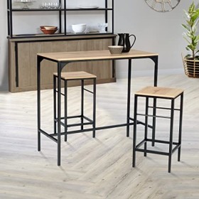 IDMarket - Ensemble Table Haute de Bar Detroit 100 cm et 2 tabourets Design Industriel
