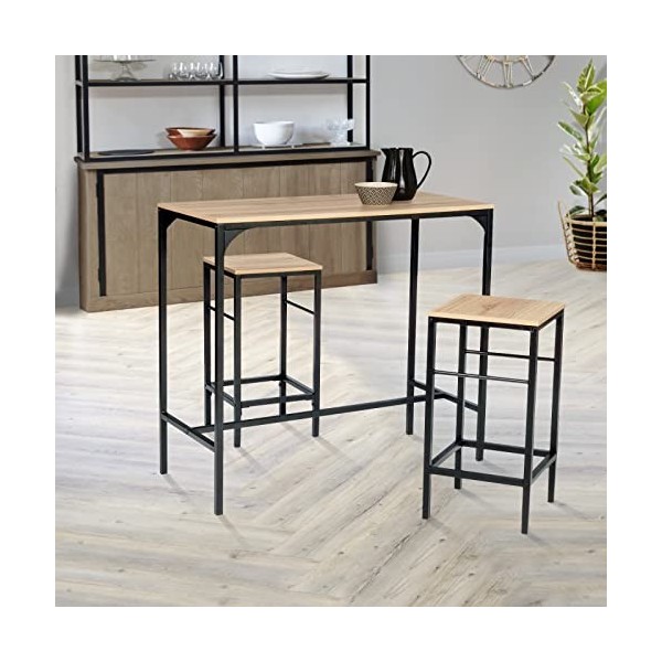 IDMarket - Ensemble Table Haute de Bar Detroit 100 cm et 2 tabourets Design Industriel