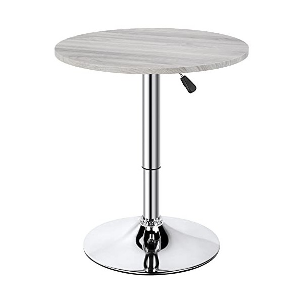 Yaheetech Table de Bar Ronde Haute Cuisine Mange-Debout avec Plateau en Bois MDF Réglable en Hauteur Pivotante à 360° pour Bi