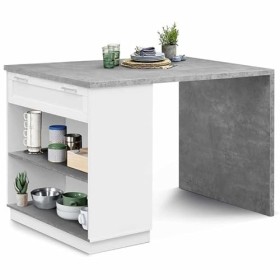 IDMarket - Ilot Central Mange Debout 4 Personnes VITO 130 cm Blanc et Plateau Effet béton