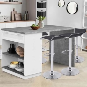 IDMarket - Ilot Central Mange Debout 4 Personnes VITO 130 cm Blanc et Plateau Effet béton