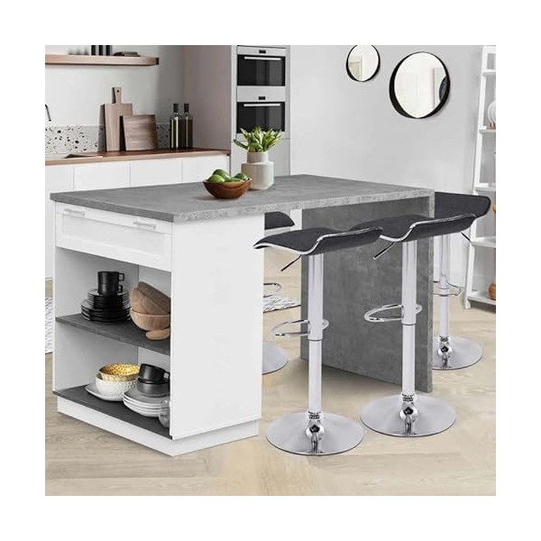 IDMarket - Ilot Central Mange Debout 4 Personnes VITO 130 cm Blanc et Plateau Effet béton