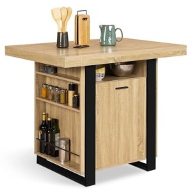 IDMarket - Ilot Central Phoenix 110 cm Bois et Noir avec rangements