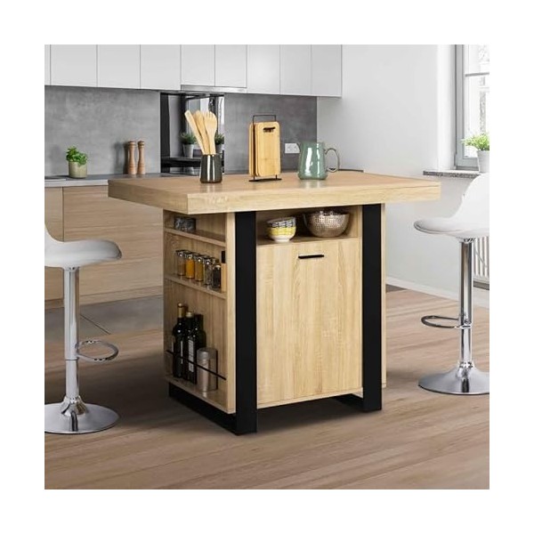 IDMarket - Ilot Central Phoenix 110 cm Bois et Noir avec rangements