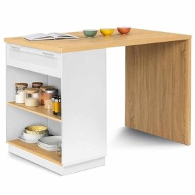 IDMarket - Ilot Central Mange Debout 4 Personnes VITO 130 cm Blanc et Plateau Bois