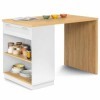 IDMarket - Ilot Central Mange Debout 4 Personnes VITO 130 cm Blanc et Plateau Bois