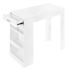 WOLTU Table de Bar, Table Haute Cuisine, Table Haute, Table à Manger, avec 1 Tiroir et 3 Compartiments Ouverts, en Bois dIng